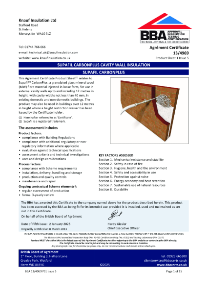 Knauf Insulation Supafil® CarbonPlus - BBA Certificate 13/4969