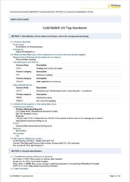 Safety Data Sheet - Cold Melt® UV Top (Hardener)