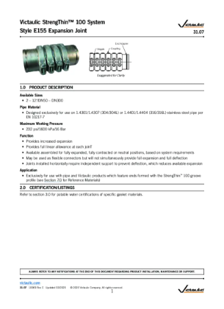Victaulic StrengThin™ 100 System Style E155 Expansion Joint