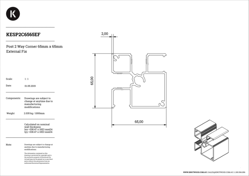 KESP2C6565EF 65 x 65 mm post