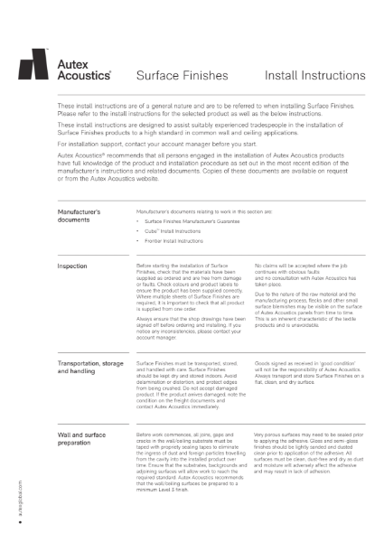 Surface Finishes Install Instructions