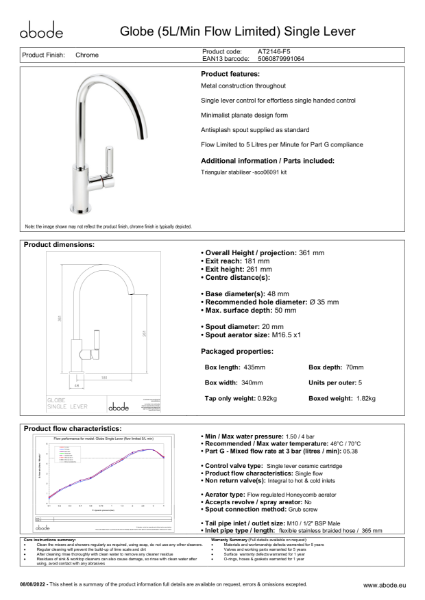 Globe Single Lever Chrome Consumer Specification