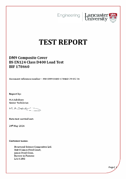 Thrubeam DM9
BS EN124 Class D400 Load Test
