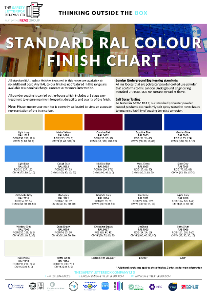 The Safety Letterbox Company - Standard RAL Colour Chart