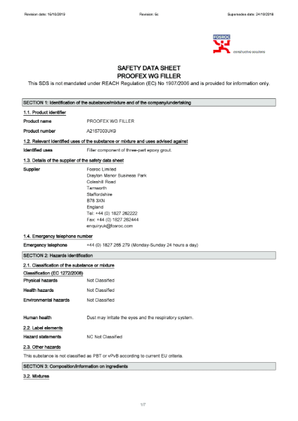 Proofex WG Filler Safety Datasheet