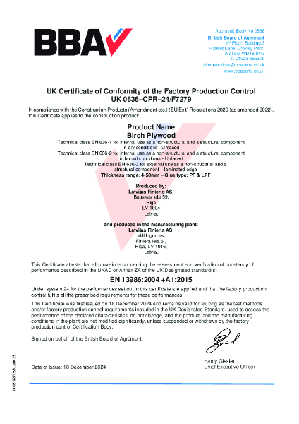 UK Certificate of Conformity of the Factory Production Control