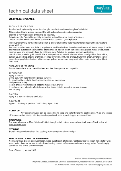 Acrylic Enamel Paint Technical Data Sheet