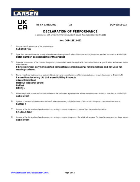 Declaration of Performance UKCA - SLC1550