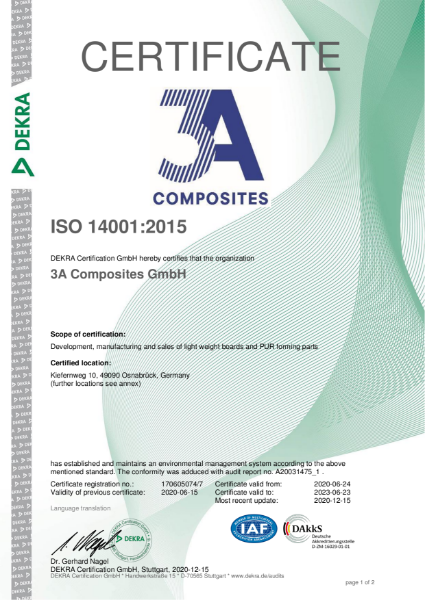 3A Composites IS14001 Certificate 