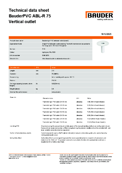 BauderPVC ABL-R 75 Vertical outlet