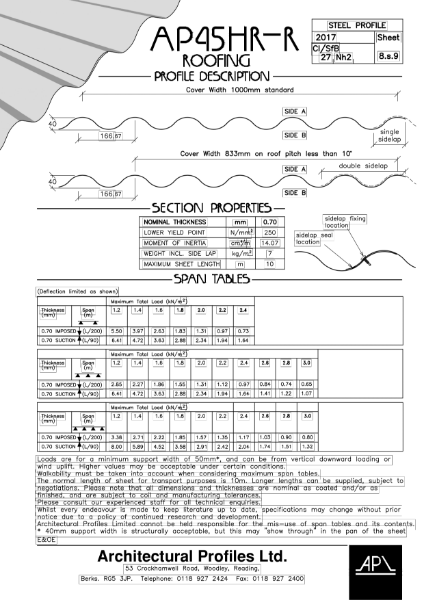 45HR-R -Steel - Roofing Data Sheet