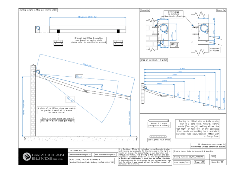 CB - Cuba Awning | General Arrangement & Mounting | Folding Arm Awning