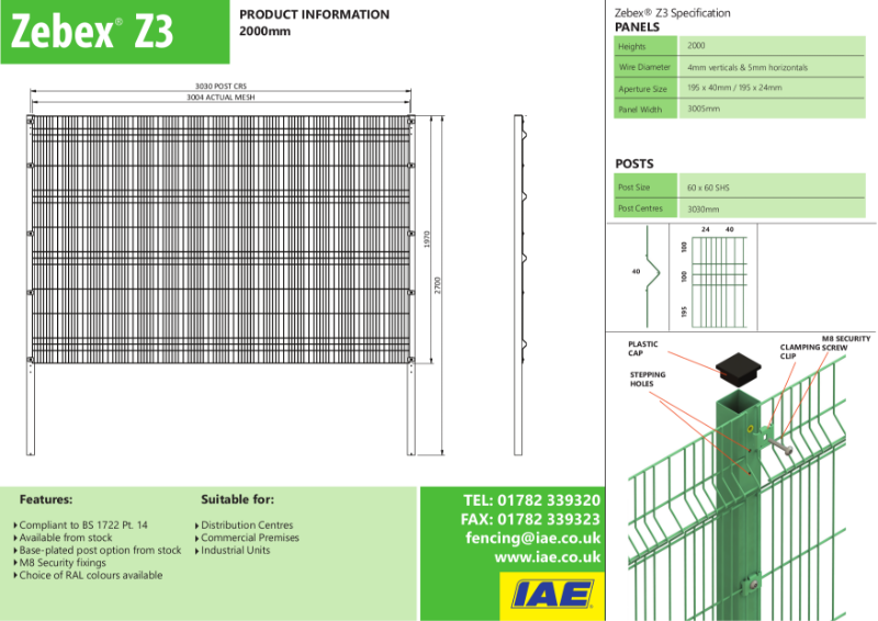 IAE Zebex 2000H Perimeter Fence Specification Sheet