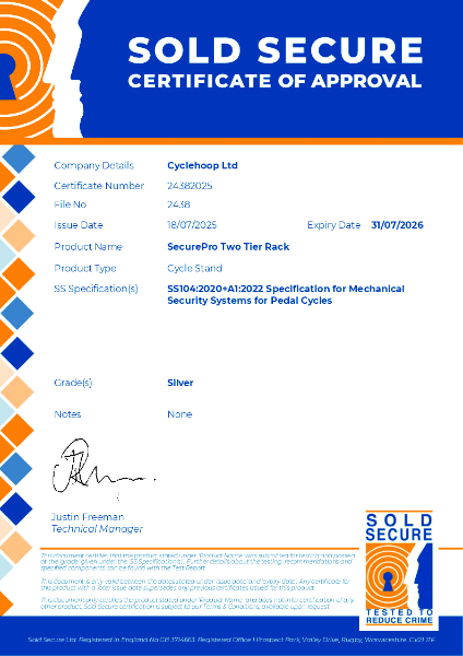 Sold Secure SecurePro Two Tier Rack Pedal Cycle Silver