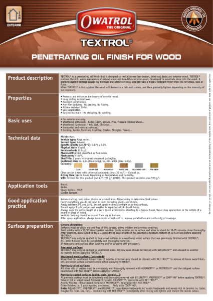 Textrol Oil Technical Data Sheet