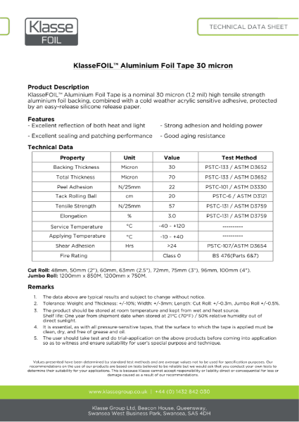 KlasseFOIL Data Sheet