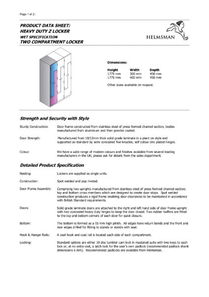 Product Data Sheet - Heavy Duty Range Z Locker - Wet Specification