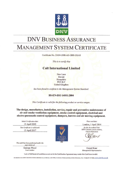 BS EN ISO 14001: 2004 Certificate