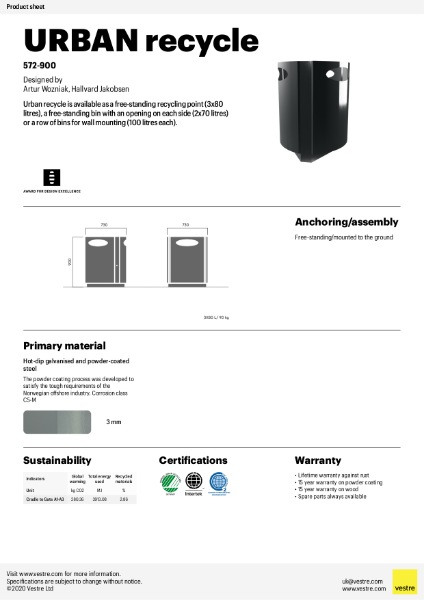 Urban recycling, 3 x 80 litres - 572-900