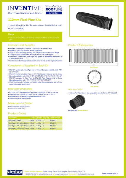 110mm Flexi-Pipe Kits Datasheet