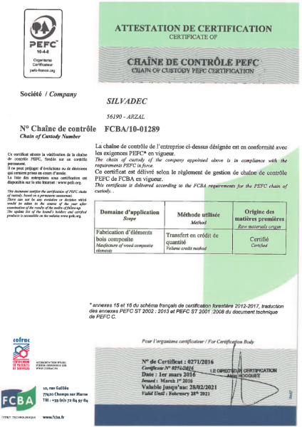 Silvadec PEFC certificate