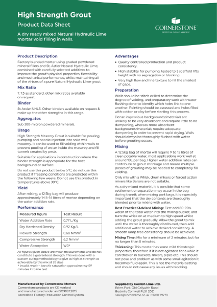 High Strength Grout - Product Data Sheet