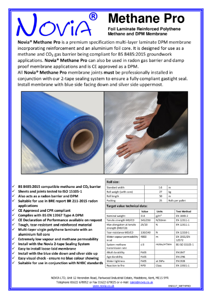 Novia Methane Pro Gas Barrier Datasheet