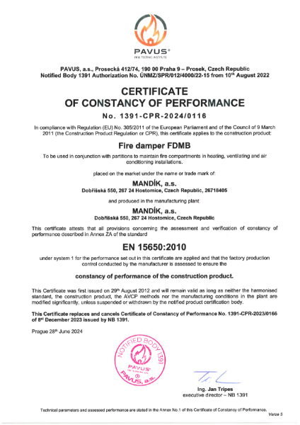 Certificate of constancy of performance