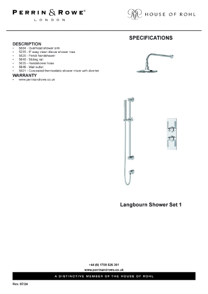 Langbourn Concealed Shower Set Spec Sheet