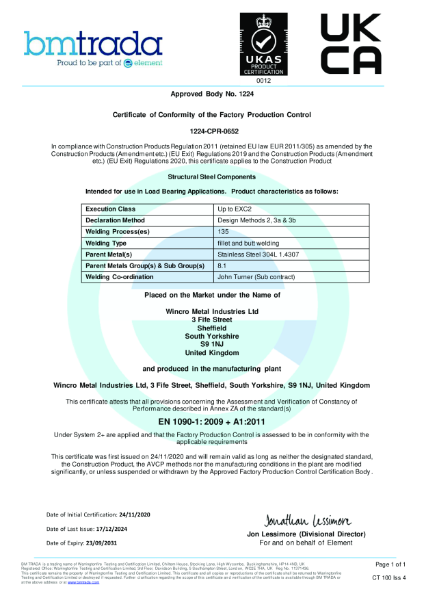 Certificate of Conformity