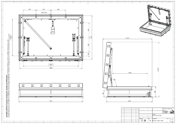 Gorter RHTEI1015 Roof Hatch fire rated 120 minutes – Technical 2D Drawing