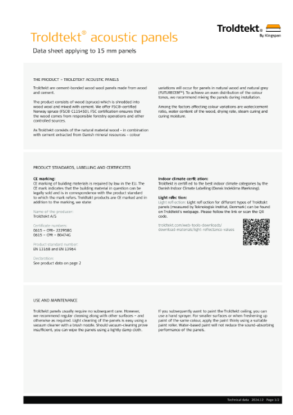Troldtekt Acoustic - 15 mm Technical Datasheet