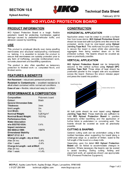 Technical Data Sheet (TDS) - IKO Hyload Protection Board