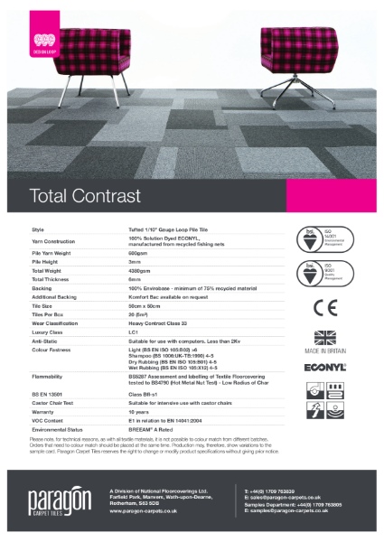 Paragon Carpet Tiles - Total Contrast - Specification Information