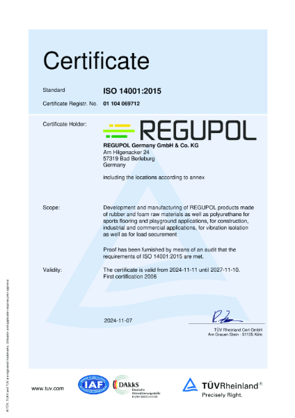 Environmental Management System - ISO 14001 - REGUPOL Products