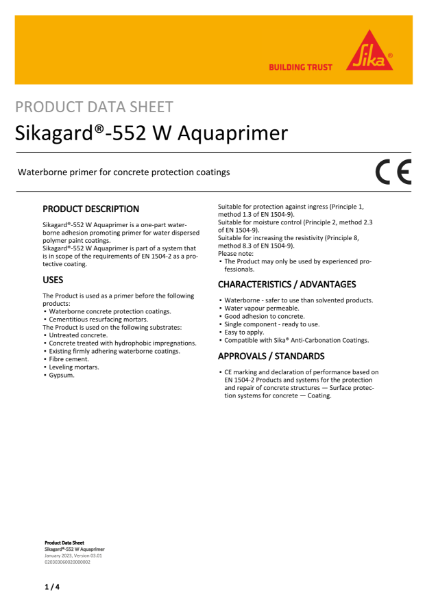 Sikagard 552 w Aqua primer product datasheet