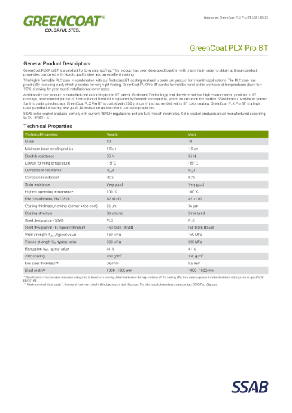 SSAB - GreenCoat PLX Pro BT