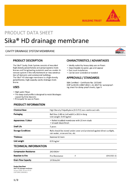 Sika HD Drainage Membrane