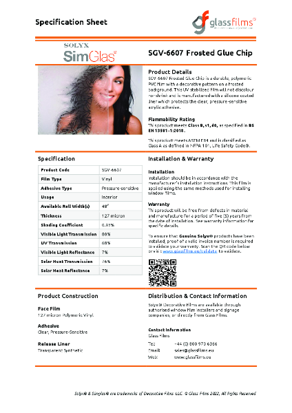 SGV-6607 Frosted Glue Chip Simulated Window Film