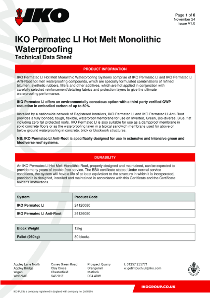 Technical Data Sheet (TDS) - IKO Permatec LI