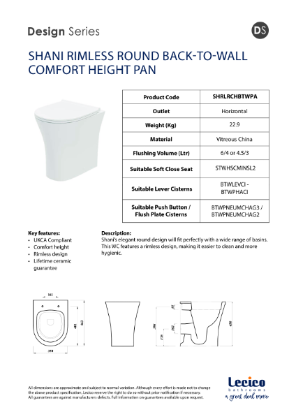 Shani Rimless Round Back To Wall Comfort Height Pan