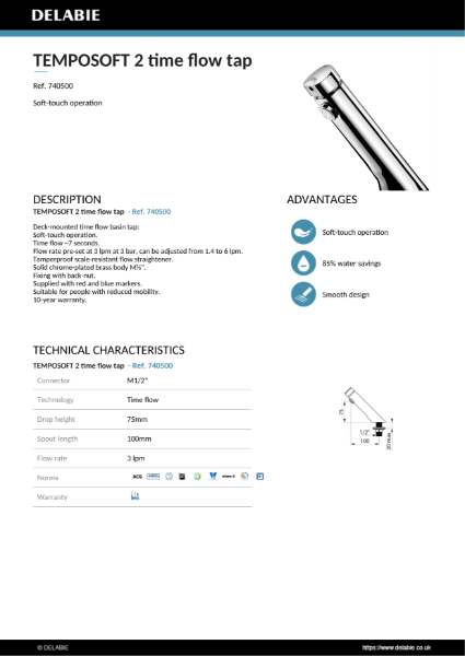 TEMPOSOFT 2 Deck-Mounted Tap Product Data Sheet - 740500