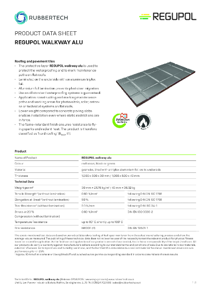 REGUPOL Walkway Alu - Data Sheet