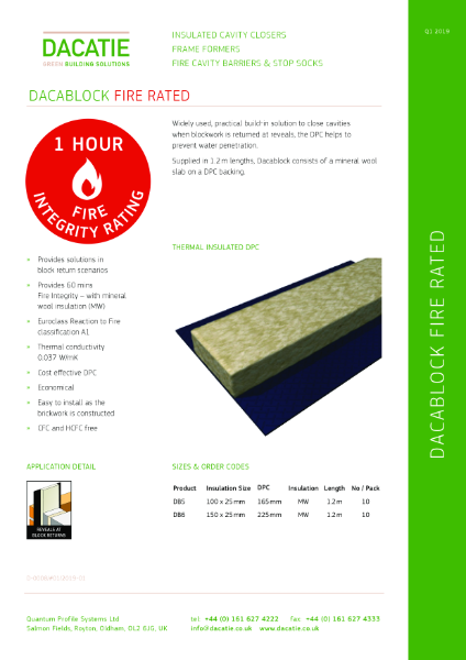 Dacatie Dacablock - Fire Rated Thermal Insulated DPC - 25mm cavities - Datasheet