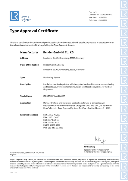 Modular Medical IT Systems - Type Approval Certificate