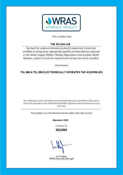 TSL.990 & TSL.960 WRAS Certificate