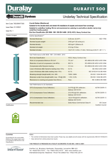 Durafit 500 Specification