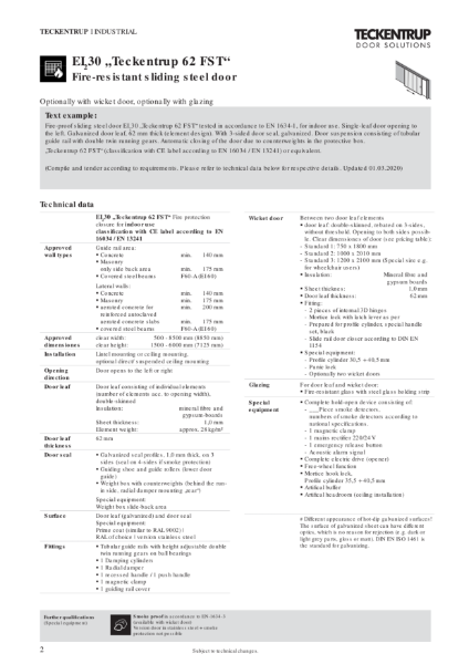 EI2 30 Sliding Door FST 62 (1-leaf) (Technical Data)
