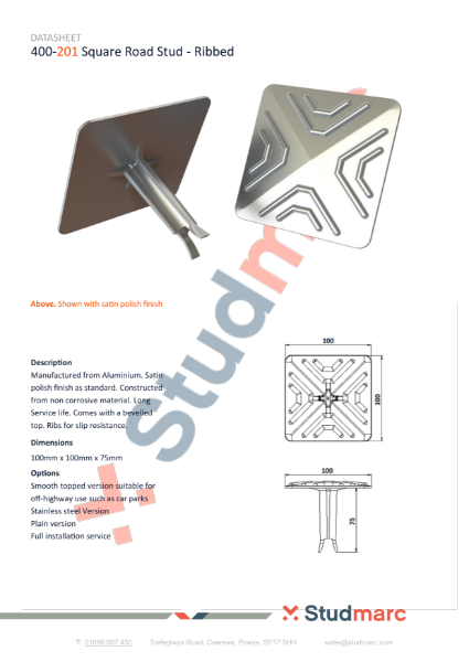 Aluminium Ribbed Road Stud  - Datasheet