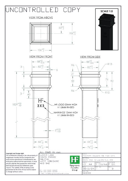 75x75mm Plain Rainwater Pipe Drawing